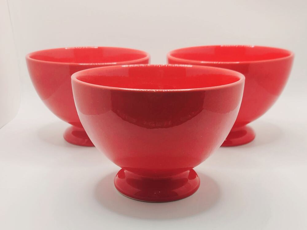 Waechtersbach Germany Red Pedestal Soup Cereal Bowls Set of 3 Ceramic 5.5"